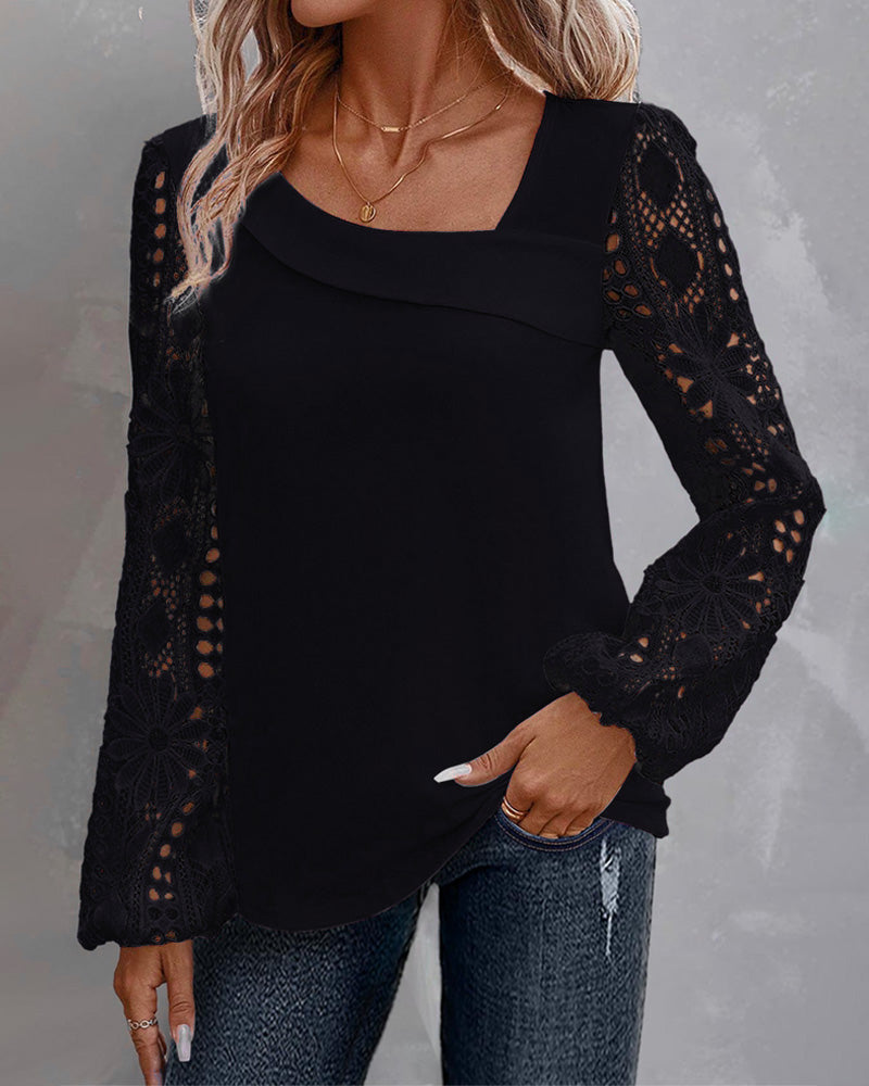 Clara | Floral Sleeve Asymmetric Neck Top