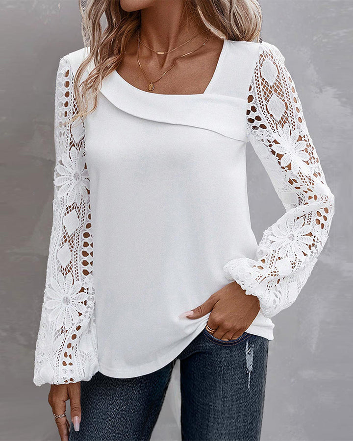 Clara | Floral Sleeve Asymmetric Neck Top