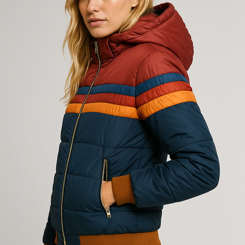 Marlowe | Retro Striped Hooded Puffer Jacket