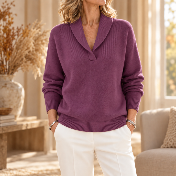 Celeste | Shawl Collar V-Neck Sweater