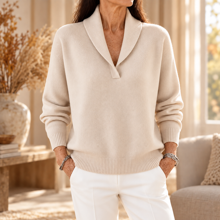 Celeste | Shawl Collar V-Neck Sweater