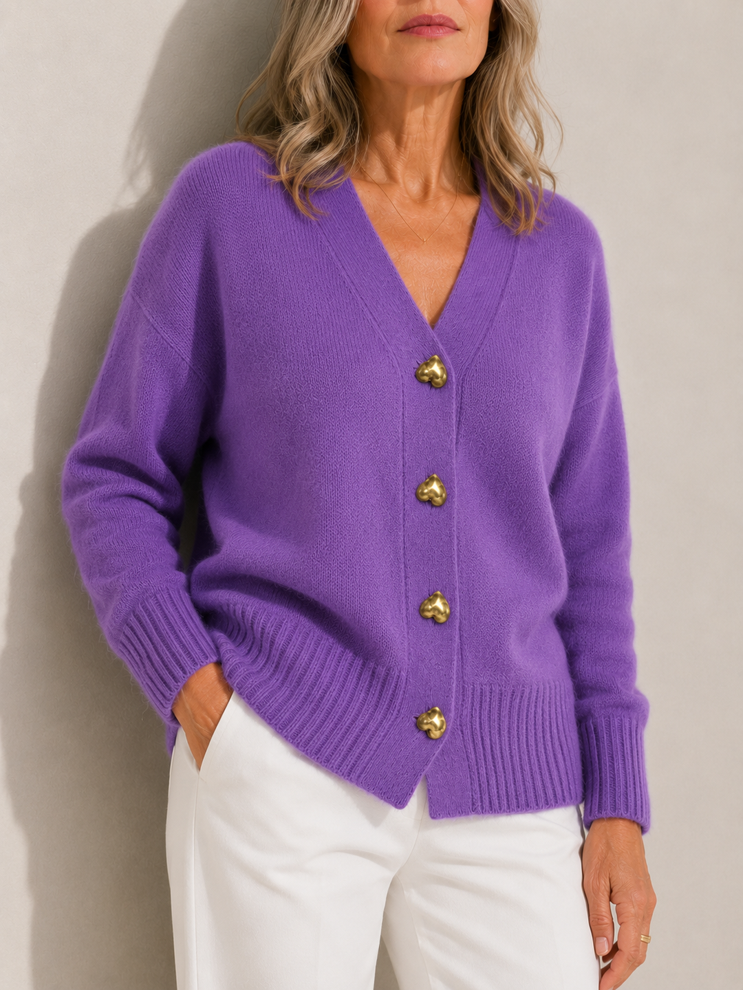 Rosalie | Heart Button V-Neck Cardigan