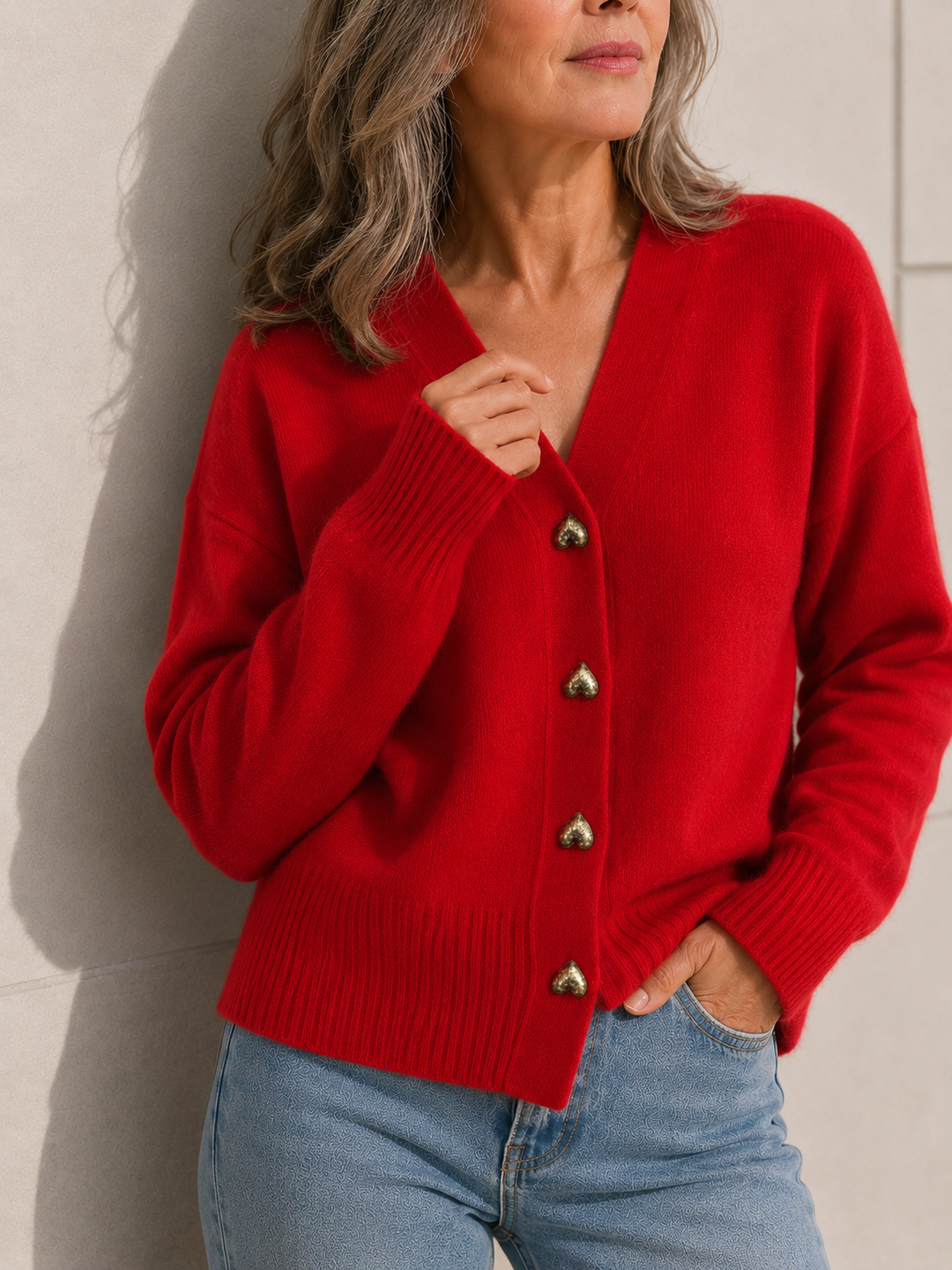 Rosalie | Heart Button V-Neck Cardigan