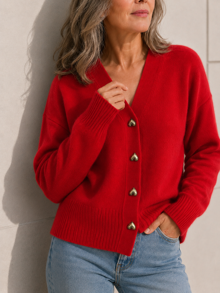 Rosalie | Heart Button V-Neck Cardigan