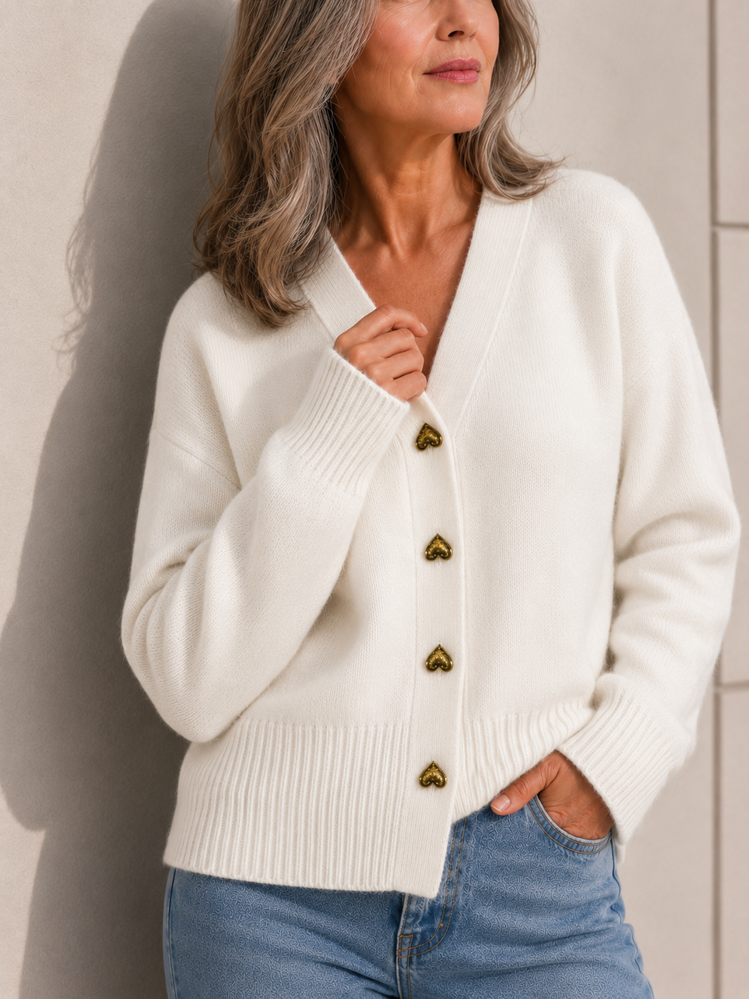 Rosalie | Heart Button V-Neck Cardigan