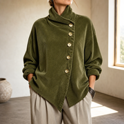 Tessa | Asymmetric Button Draped Collar Top
