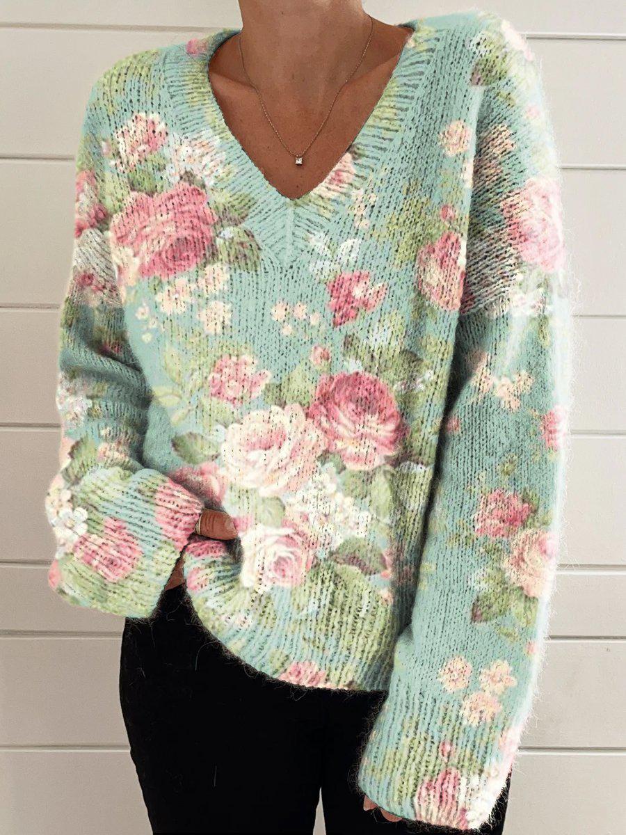 Briar | Floral Print V-Neck Sweater