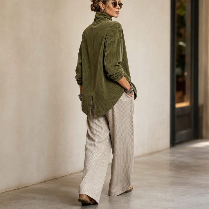 Tessa | Asymmetric Button Draped Collar Top