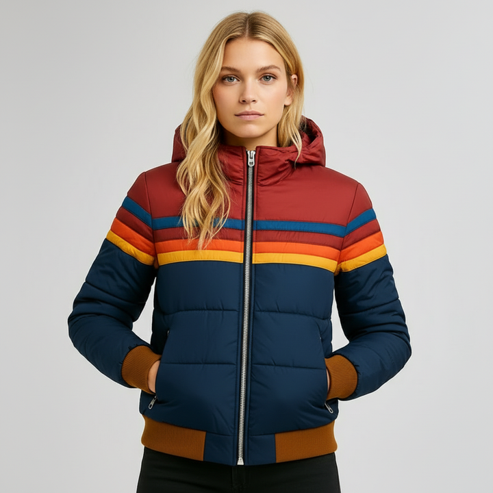 Marlowe | Retro Striped Hooded Puffer Jacket