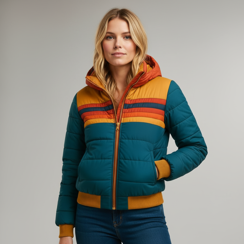 Marlowe | Retro Striped Hooded Puffer Jacket