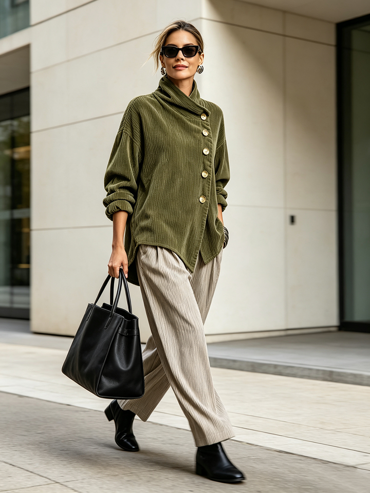 Colette | Asymmetric Button High Neck Top