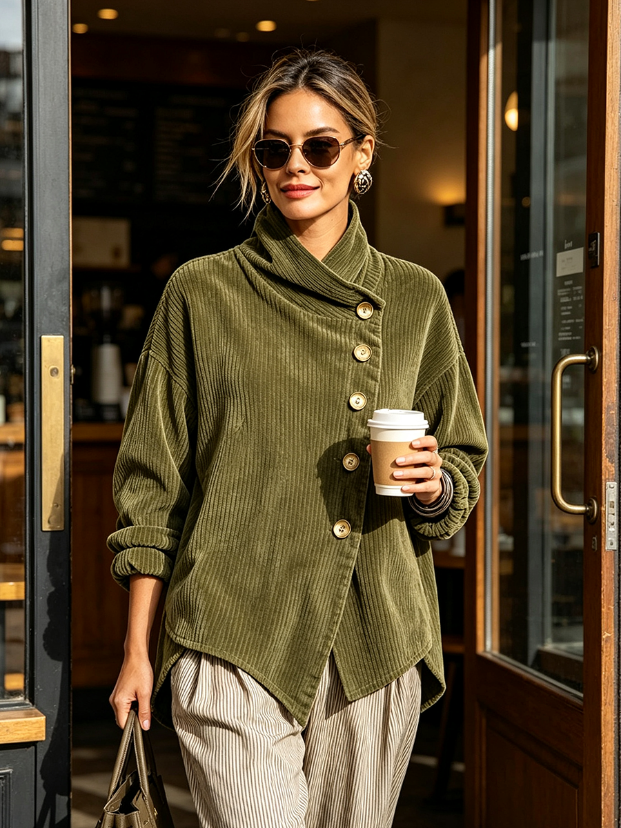 Colette | Asymmetric Button High Neck Top