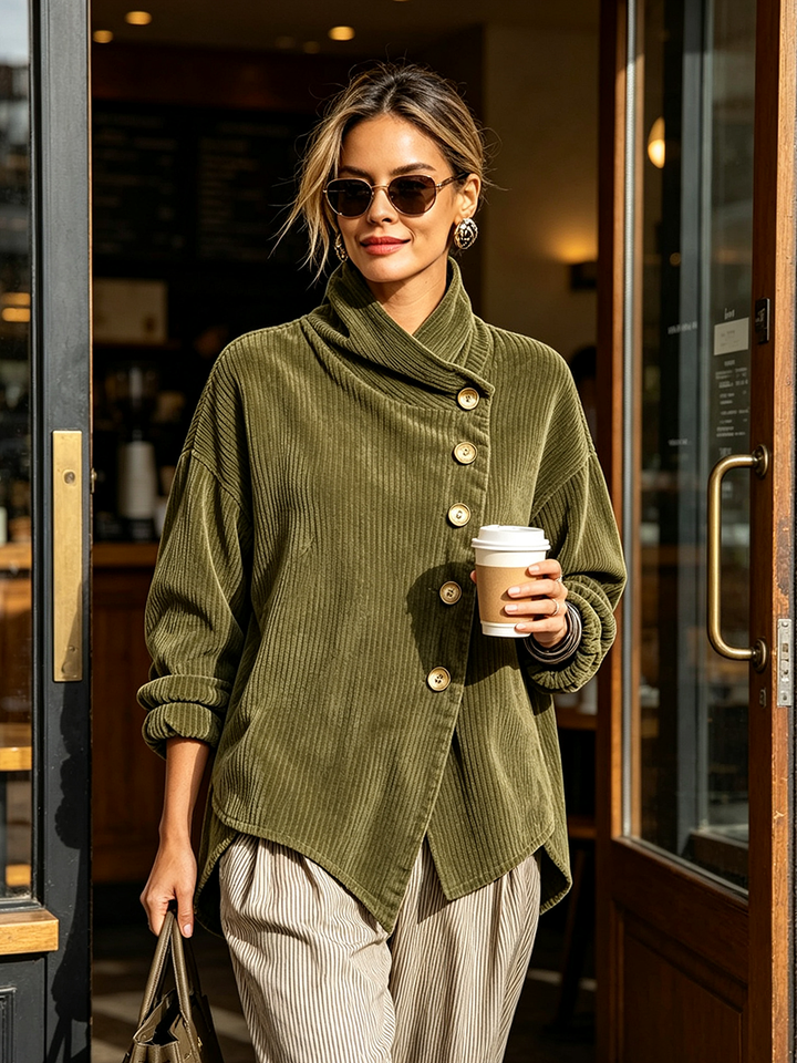 Colette | Asymmetric Button High Neck Top