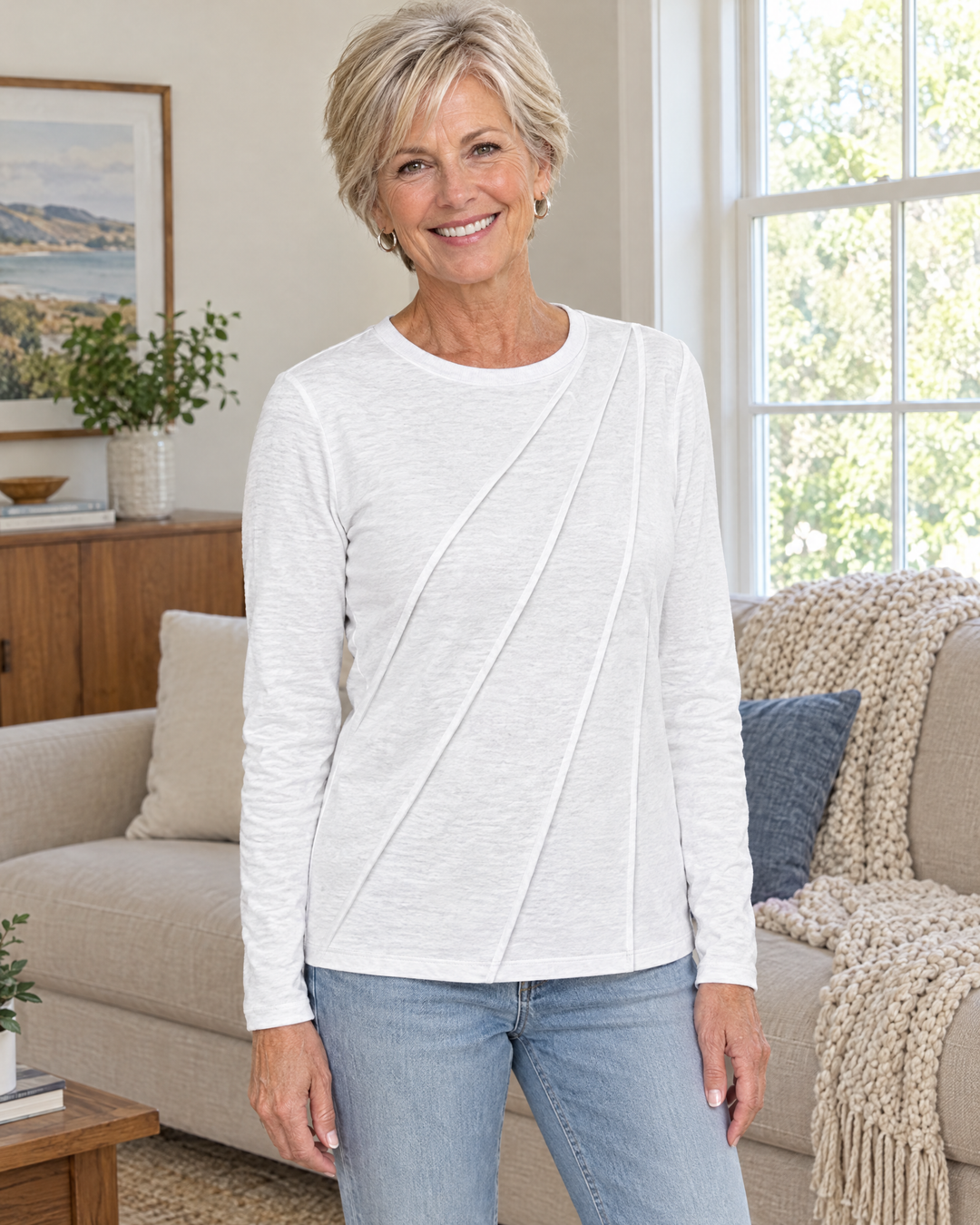 Lennox | Diagonal Pleat Long Sleeve Top