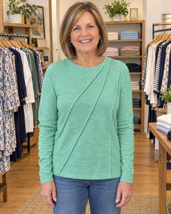 Lennox | Diagonal Pleat Long Sleeve Top