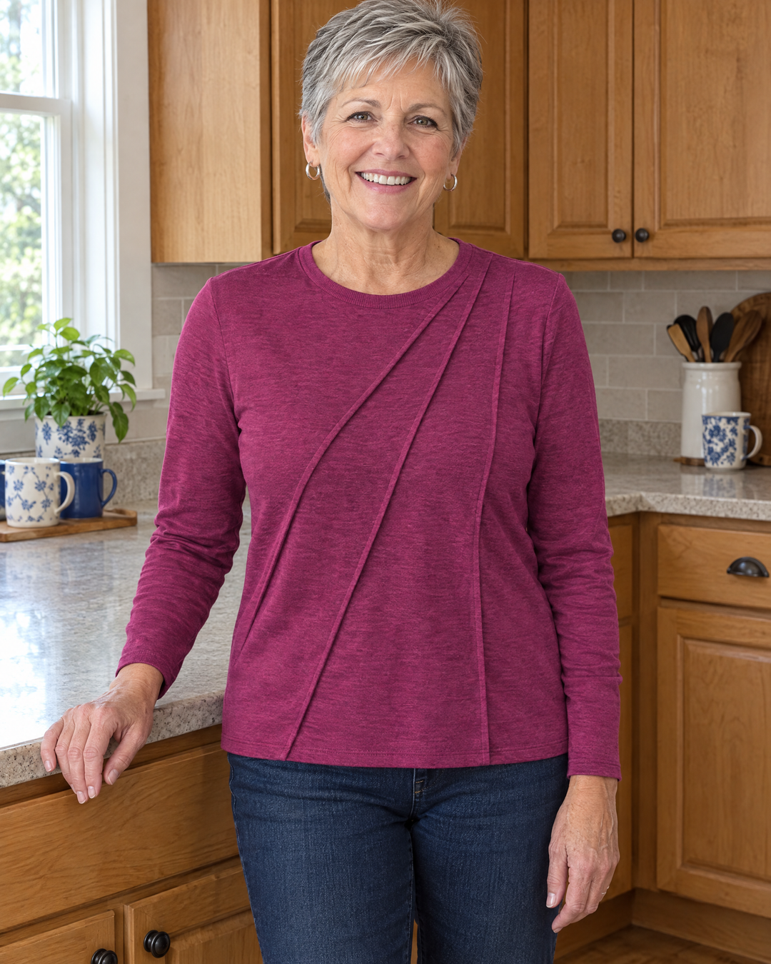 Lennox | Diagonal Pleat Long Sleeve Top