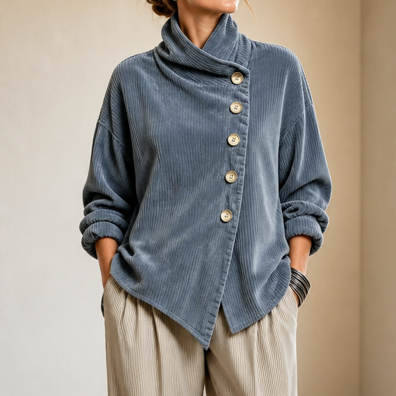 Tessa | Asymmetric Button Draped Collar Top