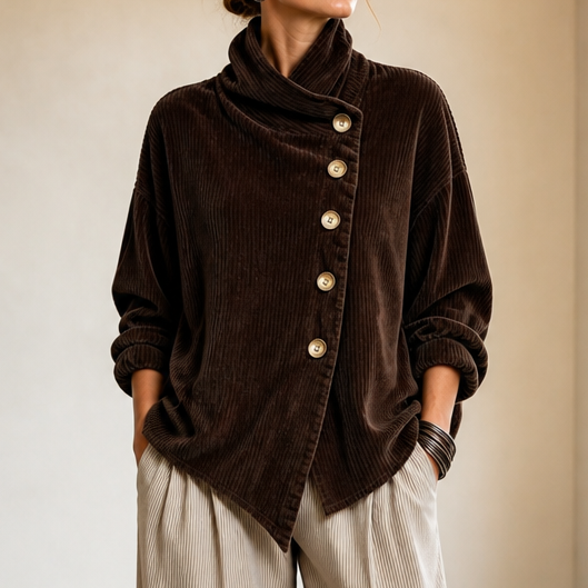 Tessa | Asymmetric Button Draped Collar Top